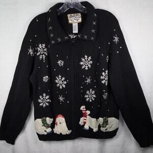 VTG Y2K Heirloom Collectibles Size XL Christmas Cardigan Snowflakes Polar Bears